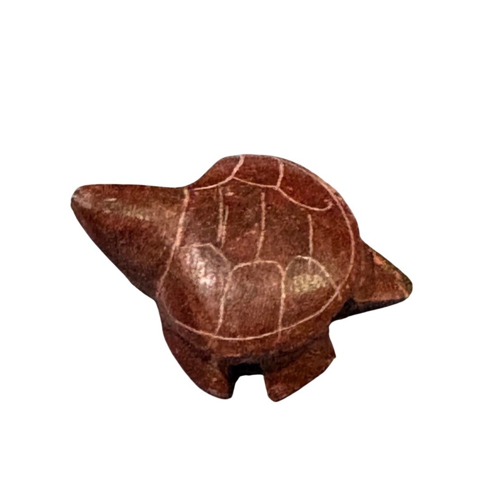 Indigenous Fetish Red Pipestone Turtle Figurine Miniature Etched Shell Totem 1"